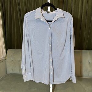 Ann Taylor Blue and White Striped Button Down Shirt